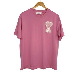 AMI De Coeur Alexandre Mattiussi Short Sleeve Shirt Sz Large Pink Patch Heart